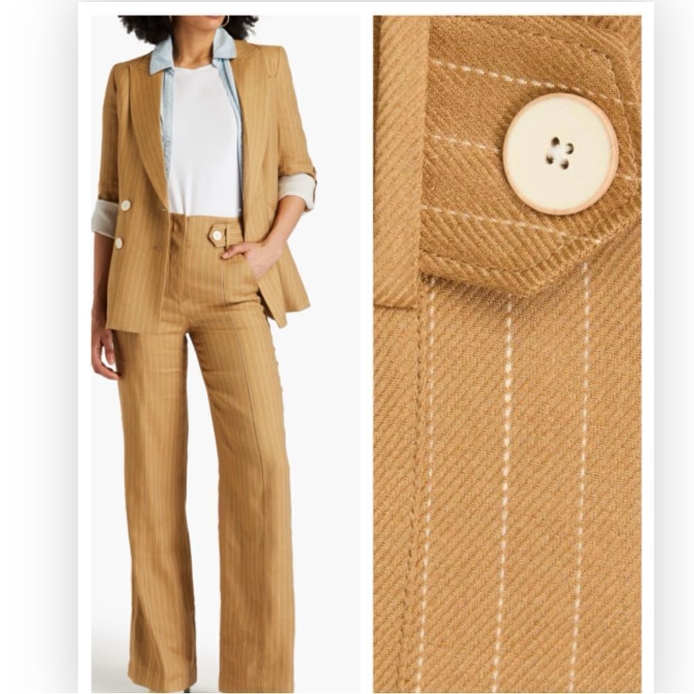 VERONICA BEARD Sunny Striped Wide Leg Pants in Camel size 0 $448 - Picture 2 of 4